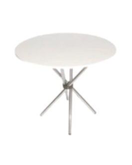 White round café table on chrome chopstix legs